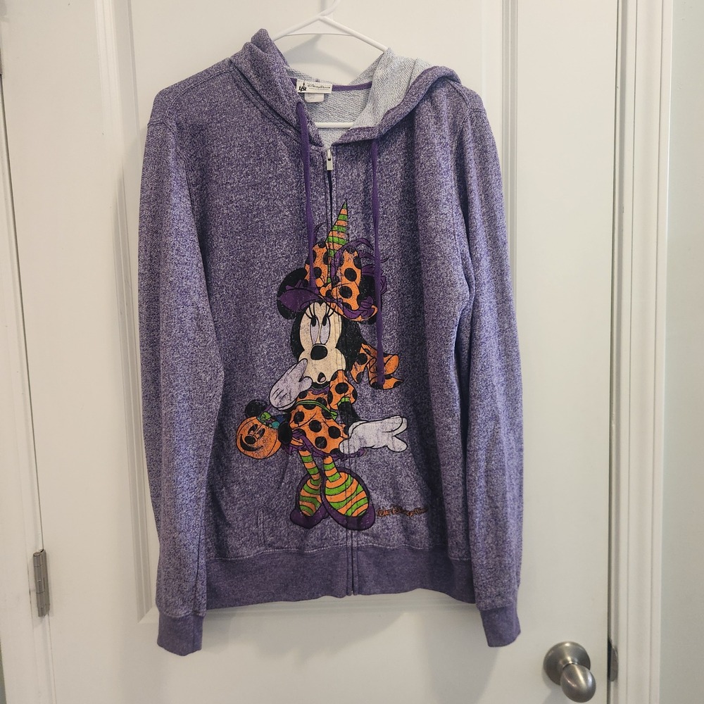 Disney Parks Minnie Mouse Halloween Witch Purple Marl Zip Up Hoodie Large